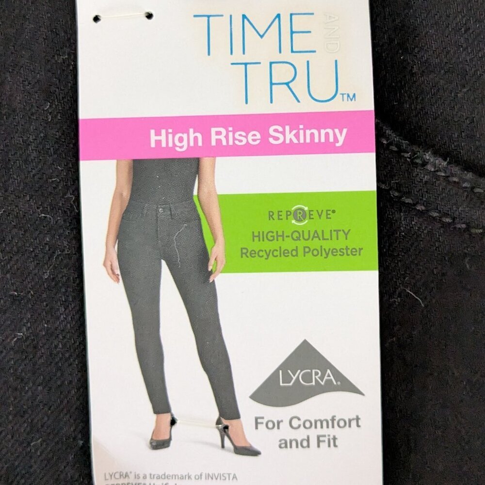 TIME AND TRU High Rise Skinny Black Stretch Denim Jeans; Size 16